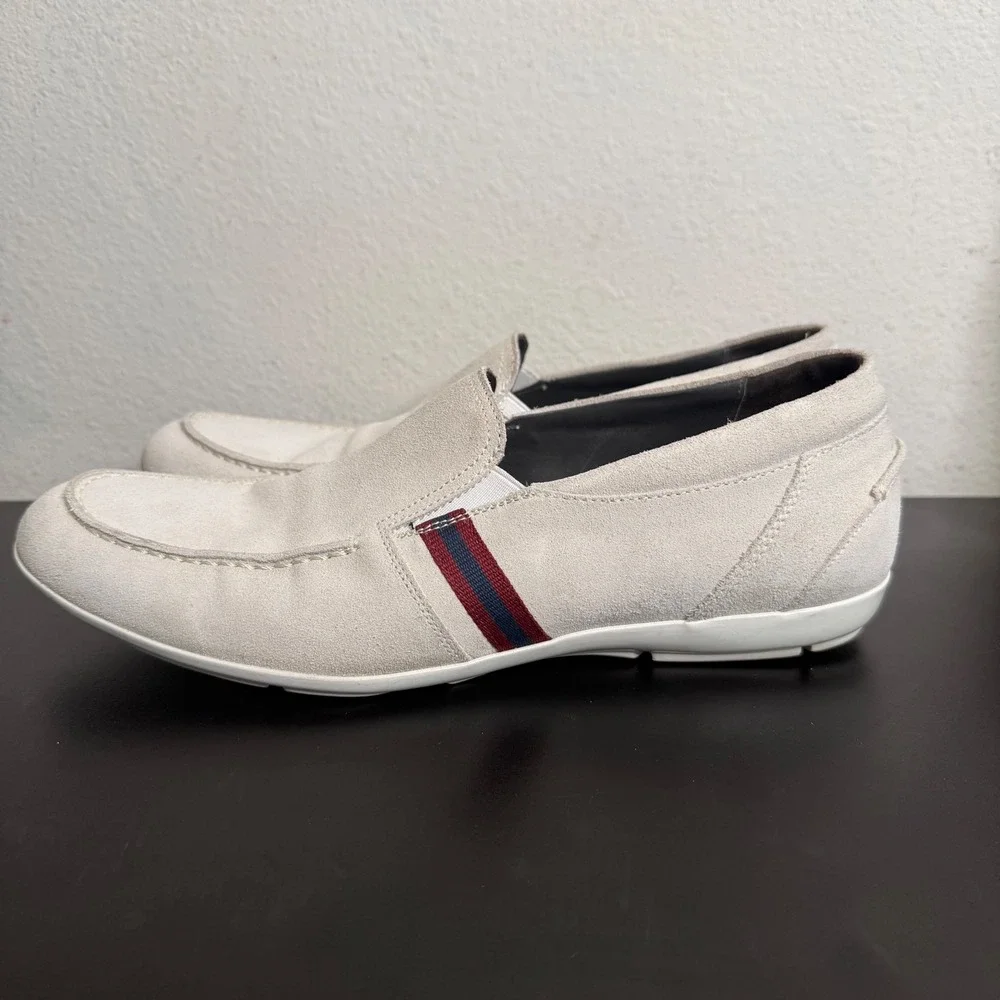 Bruno Magli Suede Leather Off White Balestra Loafers Mens 11 Italian Slip On